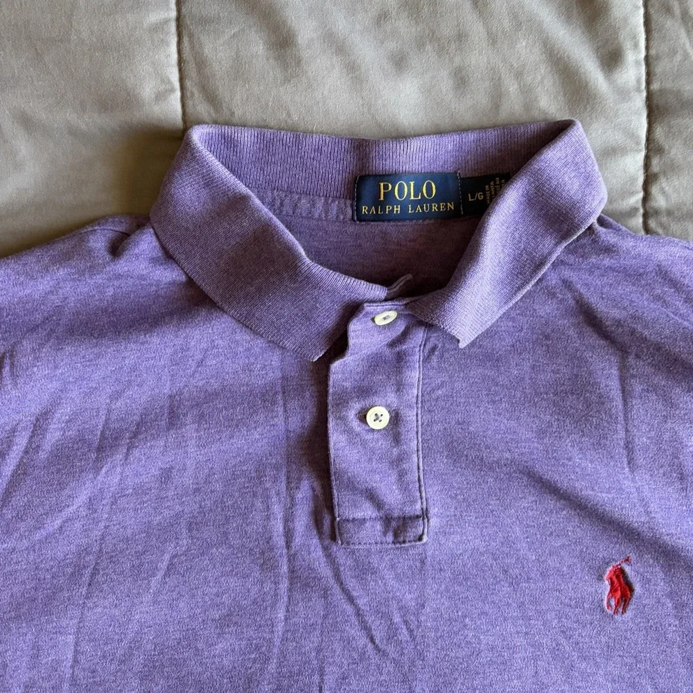 Polo Ralph Lauren Large Men's Purple Short Sleeve Shirt Red Pony Cotton Preppy